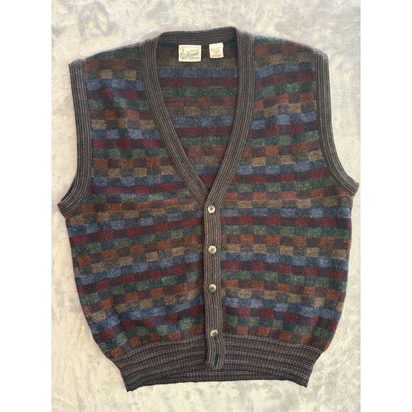 Florence Tricot Italy‎ Sweater Vest Large Wool Button Coogi Style Colors Grandpa - Picture 1 of 10